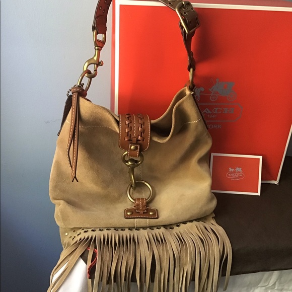 Coach Soho Slim Brown Suede Fringed Duffle Bag - Picture 2 of 15